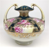 Nippon Squatted Floral Rose Decorated Vase