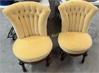 2 matching yellow & wood chairs-32"tall
