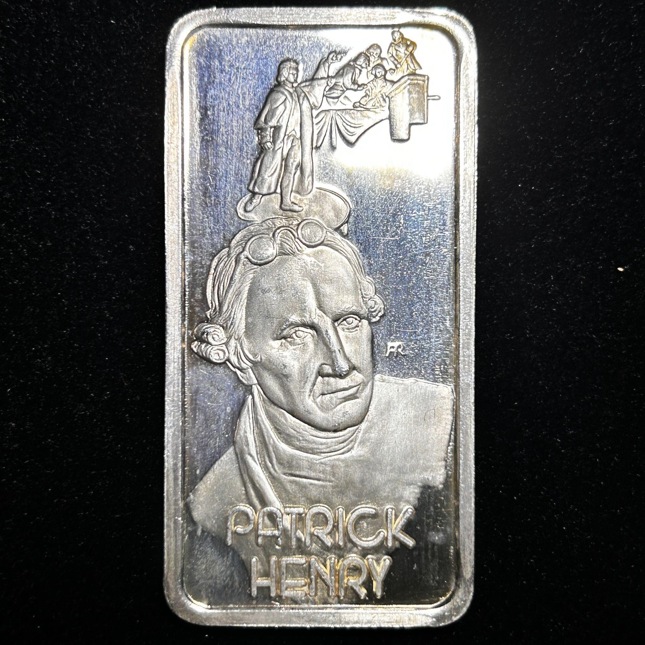 1974 Hamilton Mint Patrick Henry Silver Art Bar