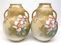 Pr of Nippon Floral Rounded Vases