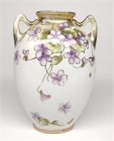 Nippon Purple Floral Double Handled Vase