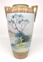 Nippon Cottage Waterfront Scene Porcelain Vase