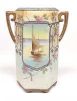 Nippon Nautical Sail Boat Painted Vase