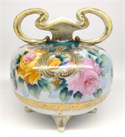 Nippon Squatted & Footed Floral Rose Vase