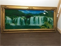 Framed Water Fall & Tiger Picture on Glass