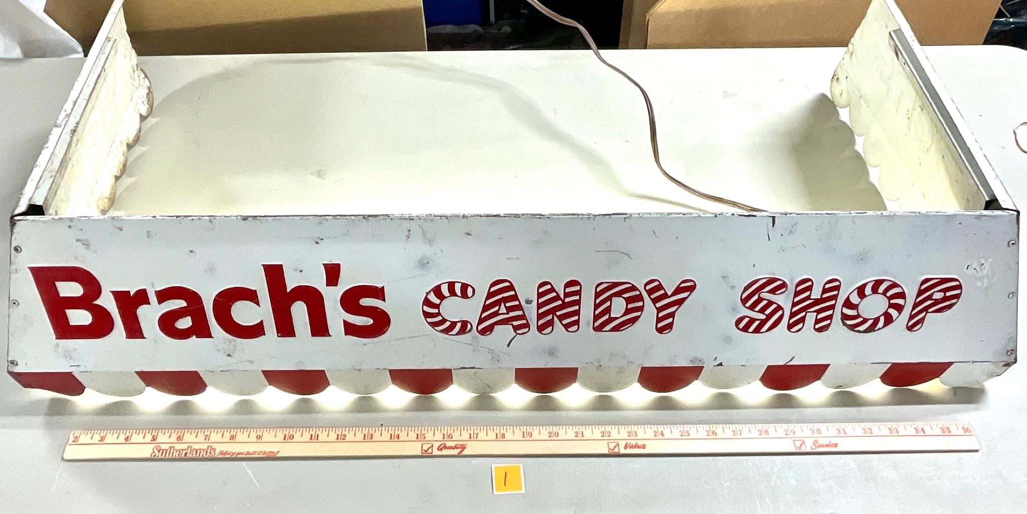 Vtg Brachs Candy Shop Metal Lighted SignApprox40”