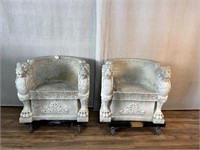 Pair of Cement Lion Garden Throne Chairs