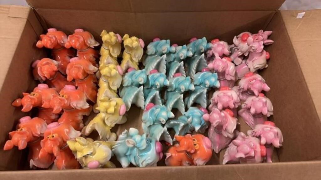 36 Resin Dogs Pink, Yellow, Peach, Blue