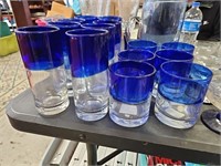 Set of 8 Glasses w  Cobalt Blue Rims