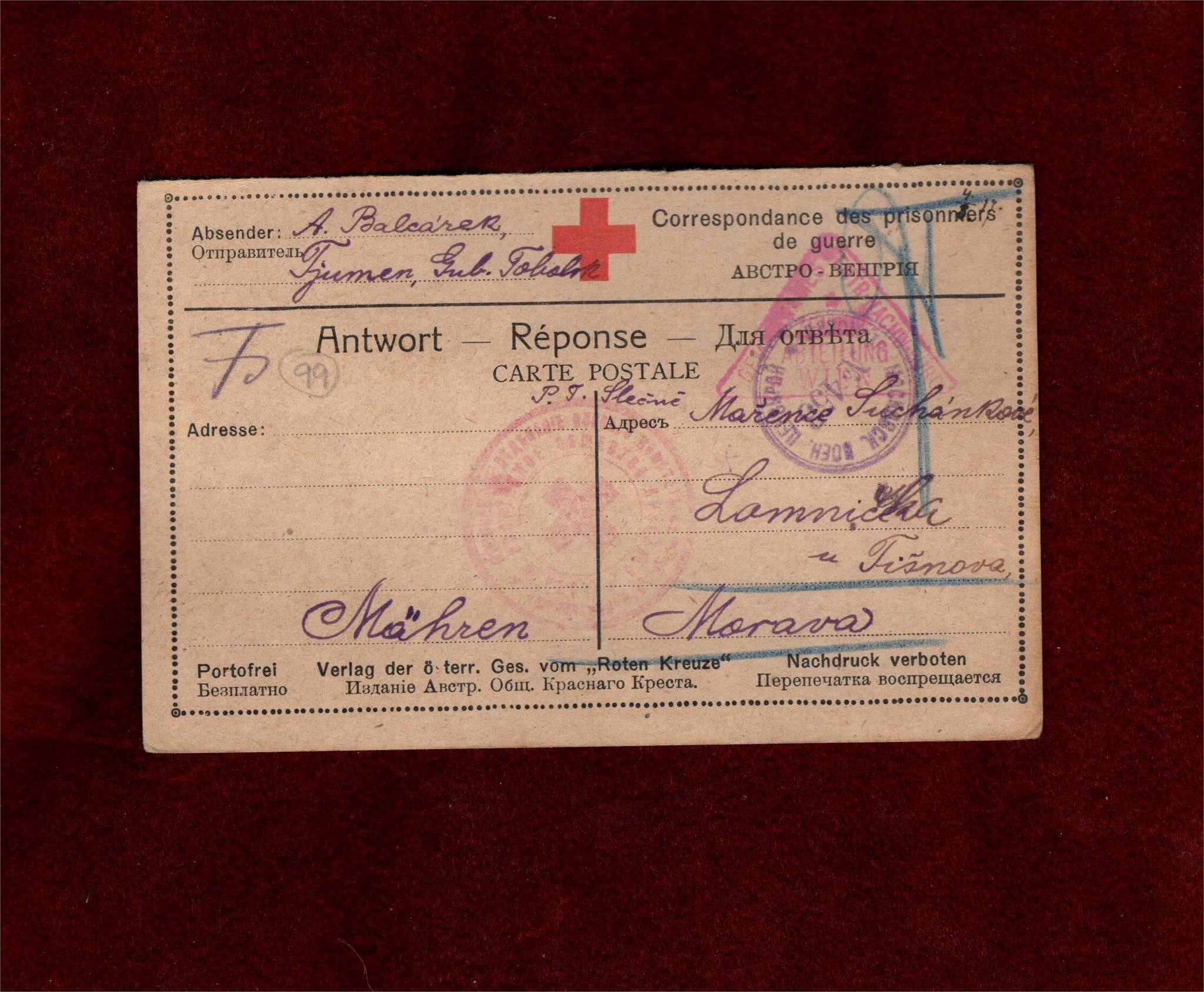WWI POW CARD RUSSIA TO GERMANY