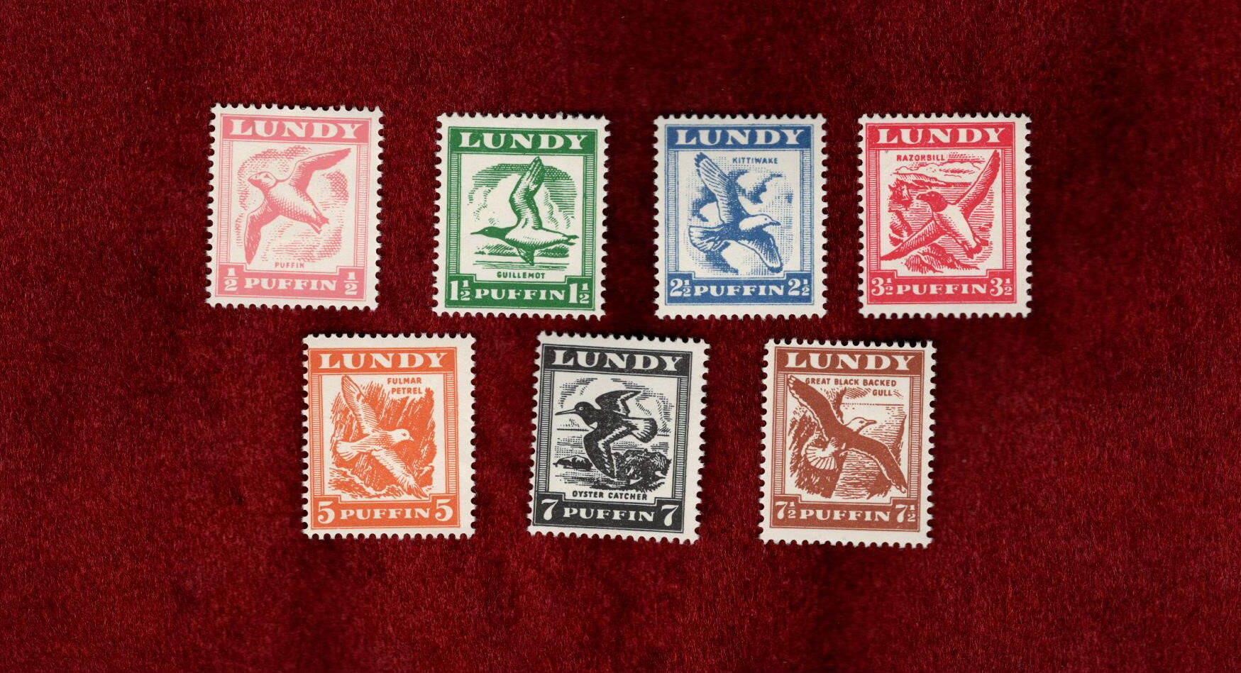 LUNDY ISLANDS 7 DIFF MNH PUFFIN STAMPS