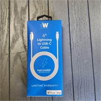 Just Wireless 6' Lightning to USB-C PVC Cable - Wh