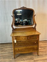 Antique Dresser on Casters with Cheval Mirror