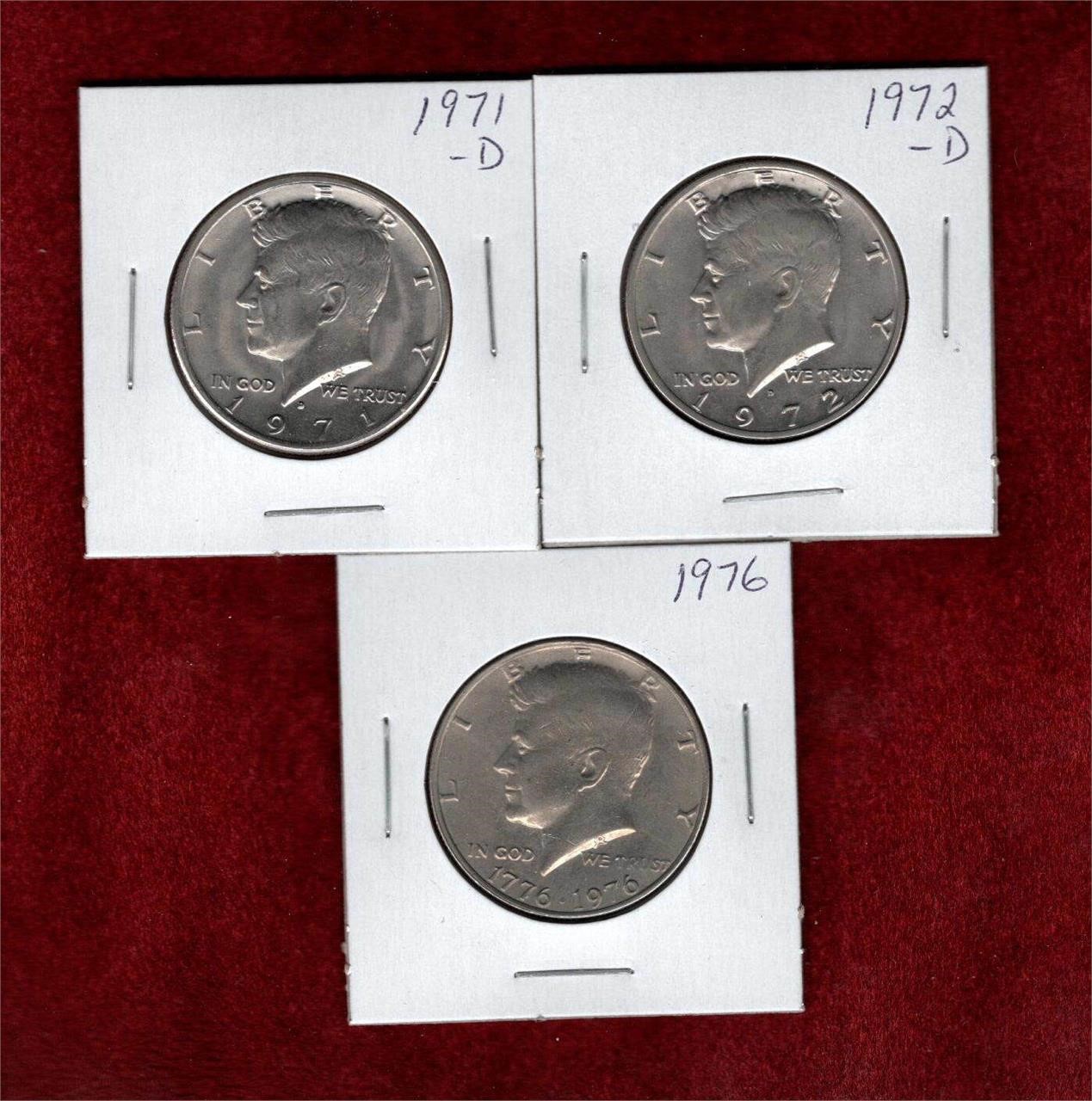 USA 3 DIFFERENT 50 CENT COINS 1971-1976