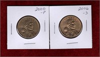 USA 2 SACAGAWEA $1 COINS 2000-P & 2006-D