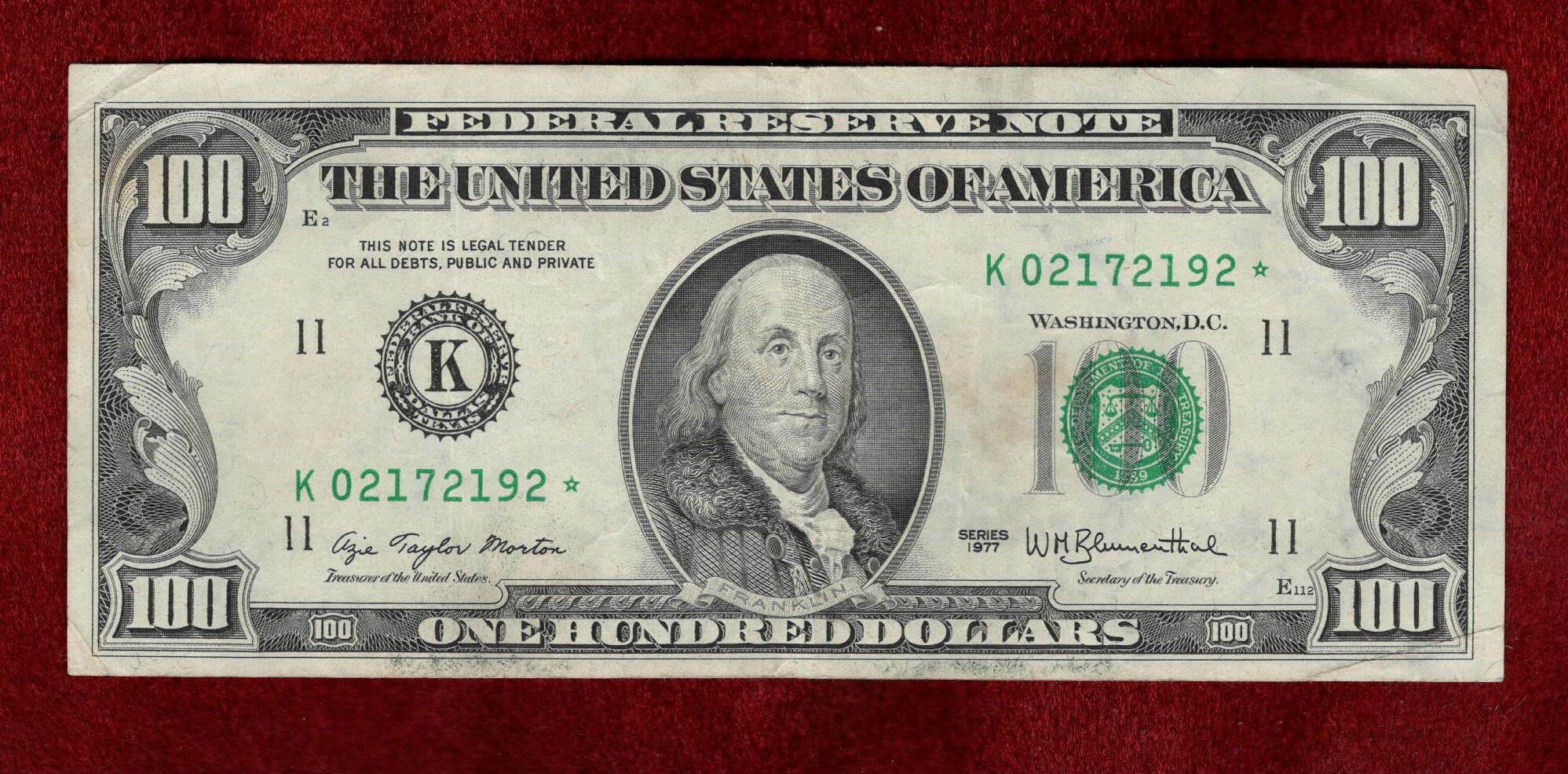 USA 1977 ASTERISK REPLACEMENT $100 BANKNOTE
