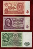 RUSSIA 3 DIFFERENT 1961 BANKNOTES