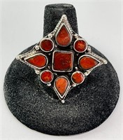 Large Sterling Coral Statement Ring 12 Gram S-9-11