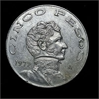 1972 MEXICAN CINCO PESOS UNCIRCULATED COIN