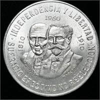 1960 Mex UNC Hidalgo Madero Silver 10 Pesos