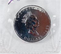 1993 $5  Canada Silver Maple Leaf  OGP