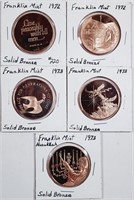 Lot of 5  Franklin Mint solid bronze medals