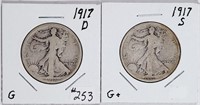 1917-D & 1917-S  Walking Liberty Half Dollars  G
