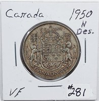 1950  No Des.  Canada  50 Cents   VF