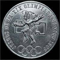1968 Mex Olympic Aztec Player 25 Pesos Silver Coin