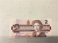 Canadian two dollar bill 1986