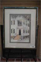 Framed watercolor, country doorway, art, print