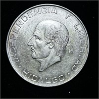 1957 UNC MEXICAN 72% SILVER 5 Pesos Coin