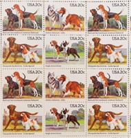 FULL SHEET 1984 DOGS-COONHOUNDS 20C STAMPS
