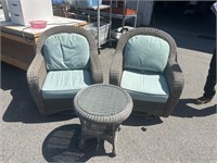 Sandy Cove Wicker Swivel Glider Chairs w/Sidetable