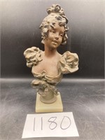 Vintage Art Nouveau Marble Base Metal Statue