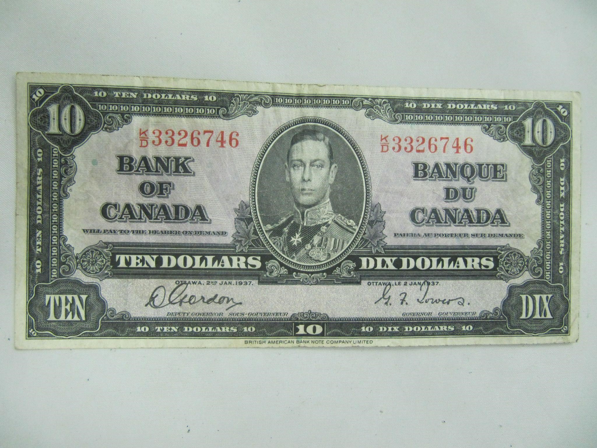 1937 BANK OF CANADA $10 BILL