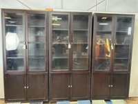 3pc Espresso Finish Tall Display Cabinets