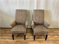 Pair of High Back Upholstered Armchairs Wear