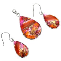 Silver Kingman Orange Dahlia Turquoise Set