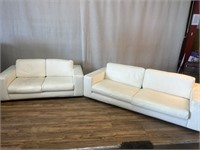 White Leather Texture Sofa & Loveseat Minor Wear