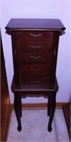Velvet lined jewelry armoire, 33" tall