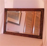 Vintage beveled mirror w/ wooden frame & metal