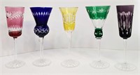 5 Colored Crystal Sherry Glasses Bohemian glass