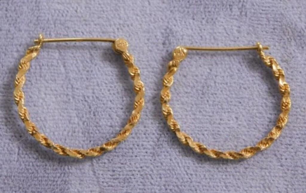 14K yellow gold hoop earrings - 14K diamond stud
