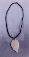 Mother of Pearl leaf pendant on suede necklace