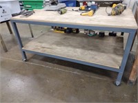 Custom built real frame rolling shop table, 48x