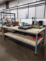 Custom built steel frame rolling shop table, 48 x