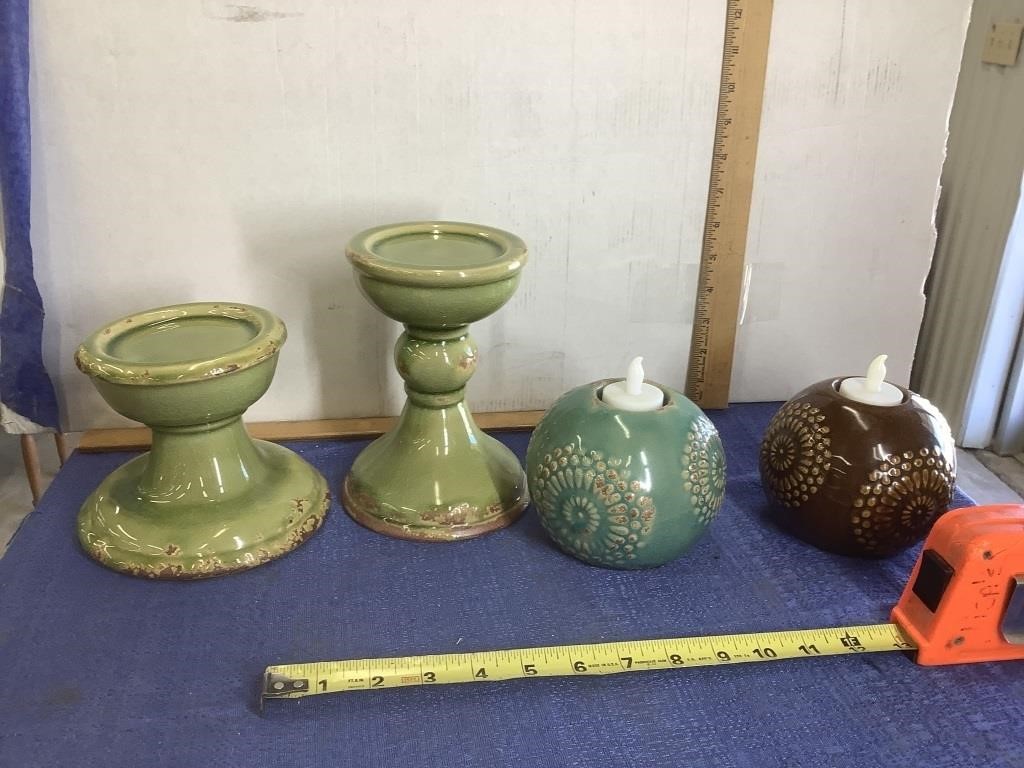 Glazed pottery candleholders
