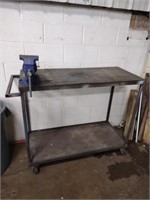 Custom built solid steel rolling shop cart with