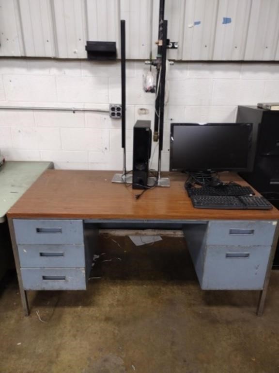 Vintage metal office desk with electronics, must